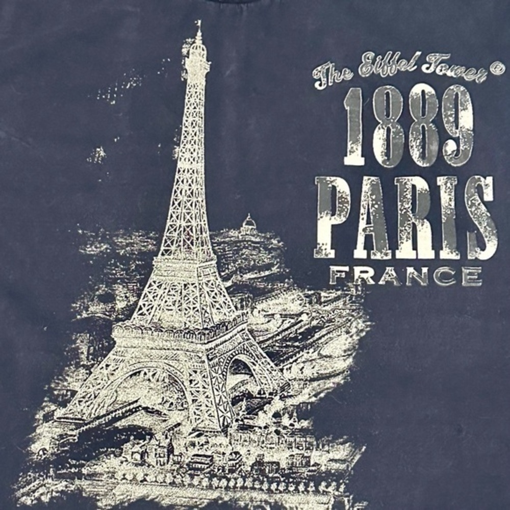 France Authentic White and Black Short Sleeve Tee with Eiffel Tower Graphic